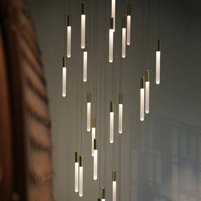 Suspension Nordique Minimaliste en Aluminium Noir ou Or, Luminaire LED pour Salon et Escaliers