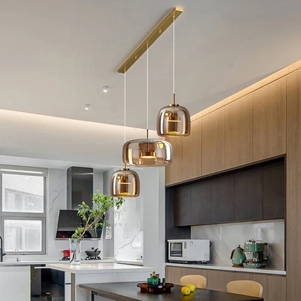 Suspension moderne en verre avec éclairage LED pour salle à manger, ambiance chaleureuse