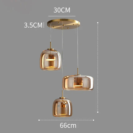 Suspension moderne en verre avec éclairage LED pour salle à manger, ambiance chaleureuse
