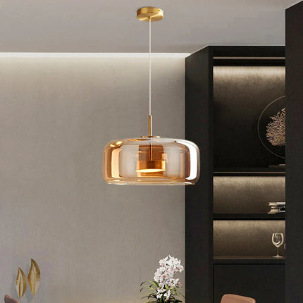Suspension moderne en verre avec éclairage LED pour salle à manger, ambiance chaleureuse