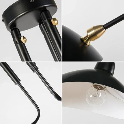 Suspension plafonnier nordique araignée métal noir 3/6 têtes pour salon et chambre