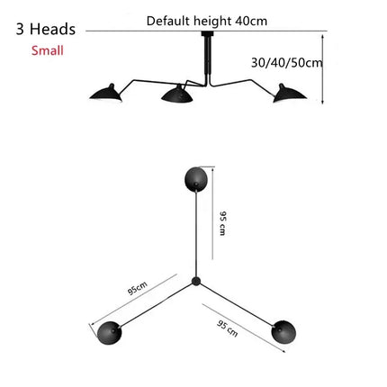Suspension plafonnier nordique araignée métal noir 3/6 têtes pour salon et chambre