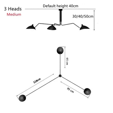 Suspension plafonnier nordique araignée métal noir 3/6 têtes pour salon et chambre