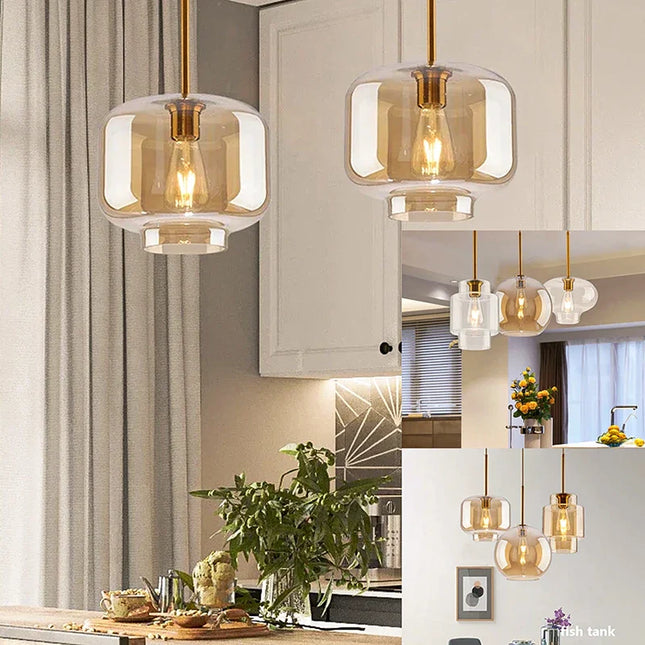 Suspension LED en Verre Style Nordique pour Salle à Manger et Cuisine