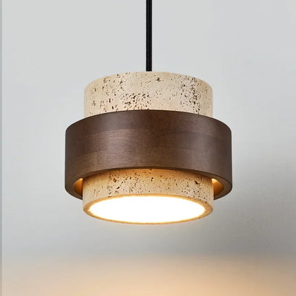 Suspension LED en pierre et bois noyer style rétro pour chambre et restaurant