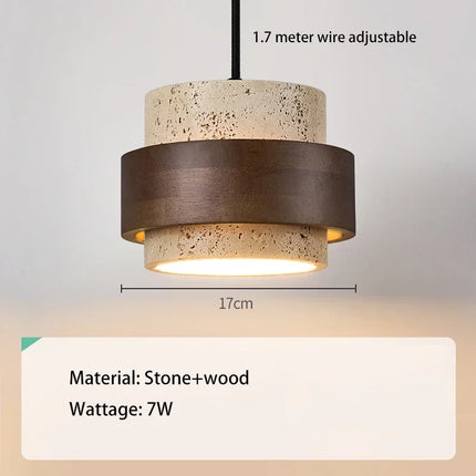 Suspension LED en pierre et bois noyer style rétro pour chambre et restaurant