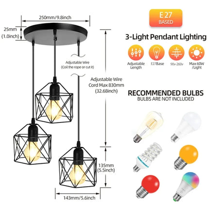 Suspension LED Vintage Nordique en Fer pour Cuisine et Salon