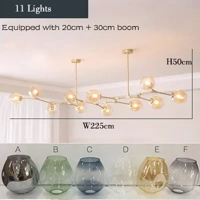 Suspension lustre en verre nordique design moléculaire pour salon et salle à manger