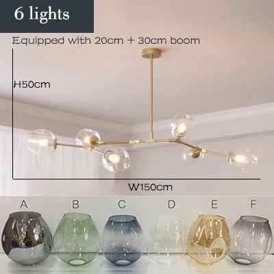 Suspension lustre en verre nordique design moléculaire pour salon et salle à manger