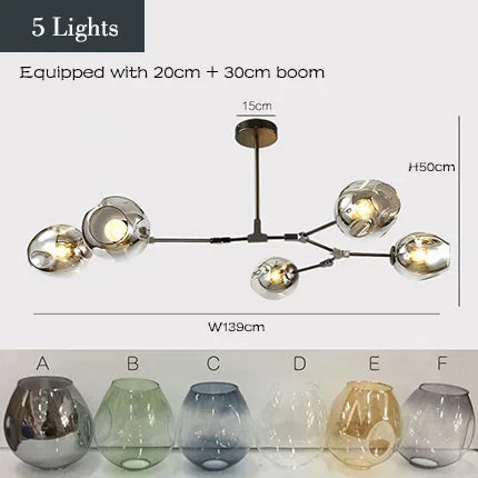 Suspension lustre en verre nordique design moléculaire pour salon et salle à manger