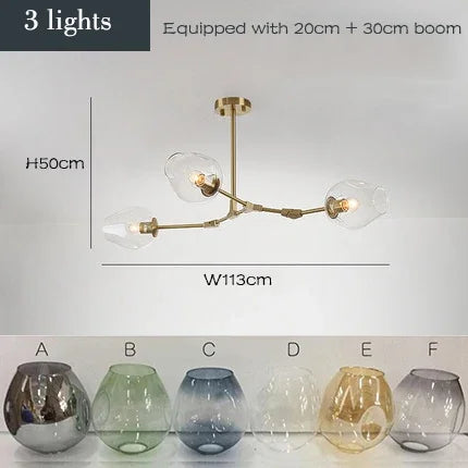 Suspension lustre en verre nordique design moléculaire pour salon et salle à manger