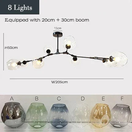 Suspension lustre en verre nordique design moléculaire pour salon et salle à manger