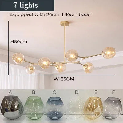 Suspension lustre en verre nordique design moléculaire pour salon et salle à manger