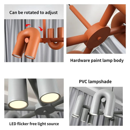 Suspension Lustre U en Fer avec Lumière LED Réglable pour Salon et Cuisine
