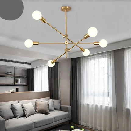 Suspension Nordique en Fer Doré, Éclairage Géométrique pour Salon et Salle à Manger