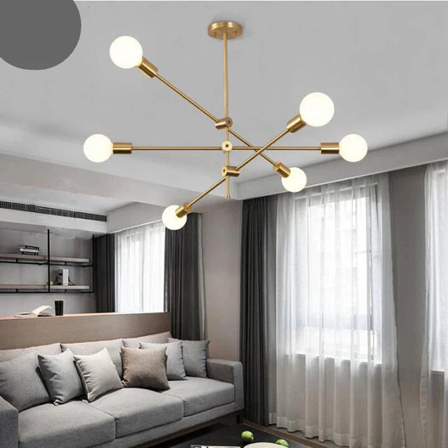 Suspension Nordique en Fer Doré, Éclairage Géométrique pour Salon et Salle à Manger