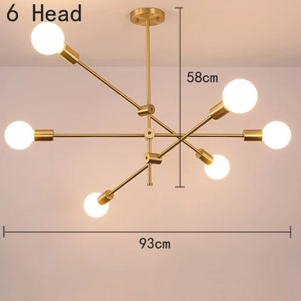 Suspension Nordique en Fer Doré, Éclairage Géométrique pour Salon et Salle à Manger