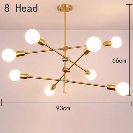 Suspension Nordique en Fer Doré, Éclairage Géométrique pour Salon et Salle à Manger