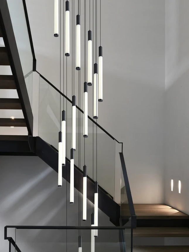 Suspension moderne escalier en acier inoxydable LED pour salon