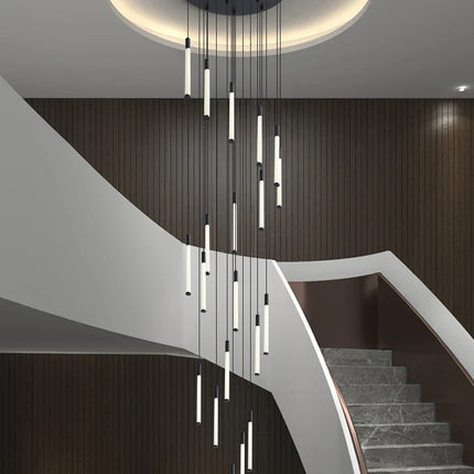 Suspension moderne escalier en acier inoxydable LED pour salon