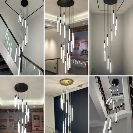 Suspension moderne escalier en acier inoxydable LED pour salon
