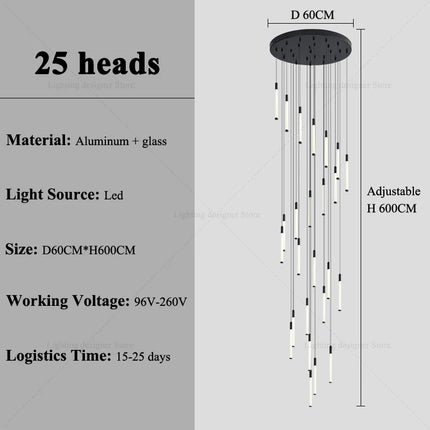 Suspension moderne escalier en acier inoxydable LED pour salon