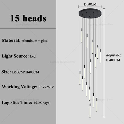 Suspension moderne escalier en acier inoxydable LED pour salon