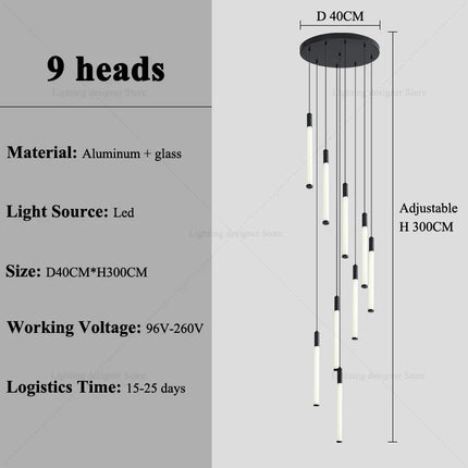 Suspension moderne escalier en acier inoxydable LED pour salon
