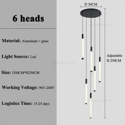 Suspension moderne escalier en acier inoxydable LED pour salon