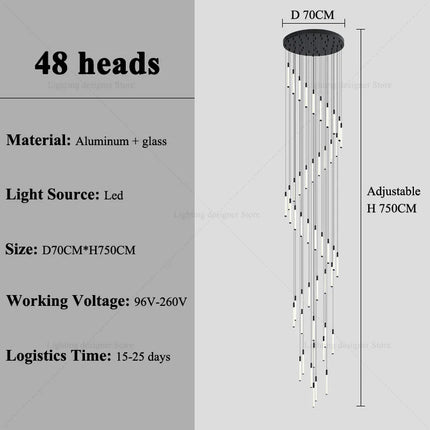 Suspension moderne escalier en acier inoxydable LED pour salon