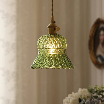 Suspension nordique en verre vert et laiton, éclairage chaleureux pour salle à manger et cuisine