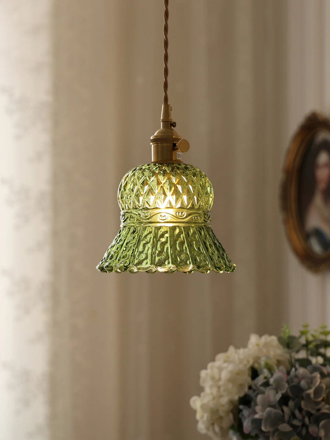 Suspension nordique en verre vert et laiton, éclairage chaleureux pour salle à manger et cuisine