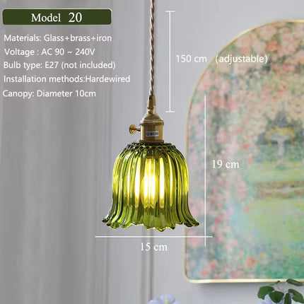 Suspension nordique en verre vert et laiton, éclairage chaleureux pour salle à manger et cuisine