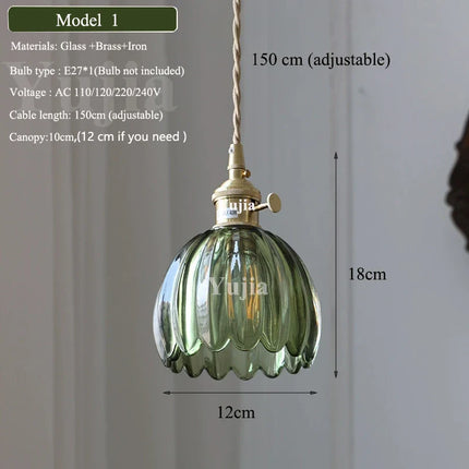 Suspension nordique en verre vert et laiton, éclairage chaleureux pour salle à manger et cuisine