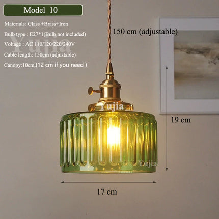 Suspension nordique en verre vert et laiton, éclairage chaleureux pour salle à manger et cuisine