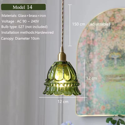 Suspension nordique en verre vert et laiton, éclairage chaleureux pour salle à manger et cuisine