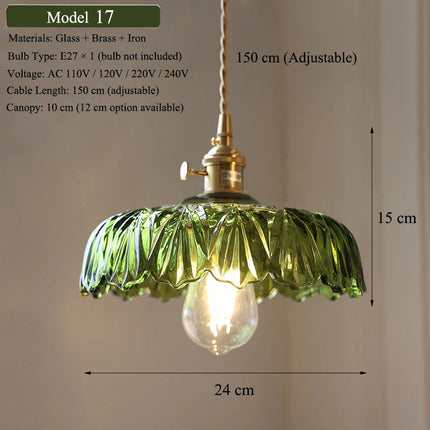 Suspension nordique en verre vert et laiton, éclairage chaleureux pour salle à manger et cuisine