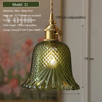 Suspension nordique en verre vert et laiton, éclairage chaleureux pour salle à manger et cuisine