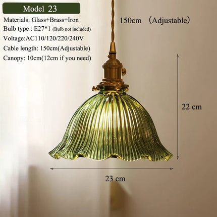 Suspension nordique en verre vert et laiton, éclairage chaleureux pour salle à manger et cuisine
