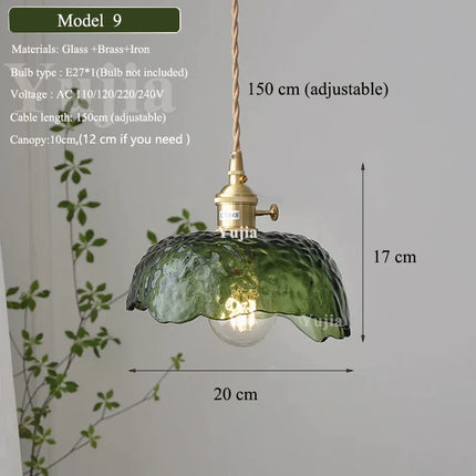 Suspension nordique en verre vert et laiton, éclairage chaleureux pour salle à manger et cuisine