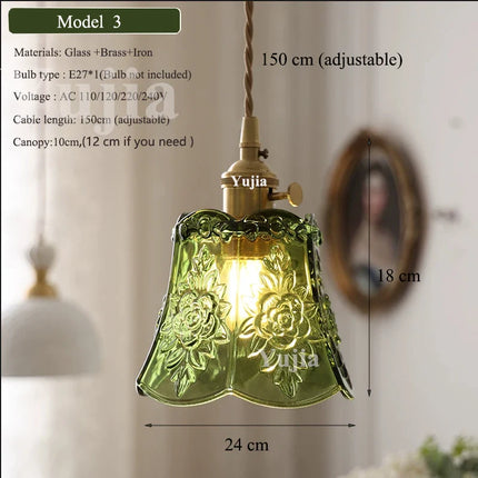 Suspension nordique en verre vert et laiton, éclairage chaleureux pour salle à manger et cuisine
