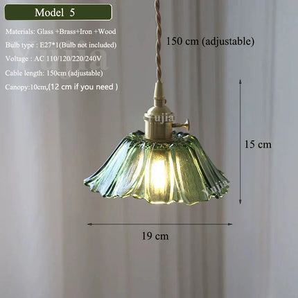 Suspension nordique en verre vert et laiton, éclairage chaleureux pour salle à manger et cuisine