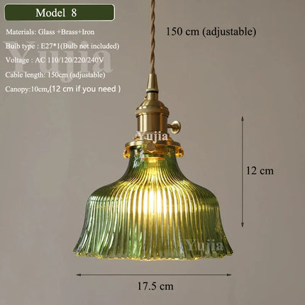Suspension nordique en verre vert et laiton, éclairage chaleureux pour salle à manger et cuisine