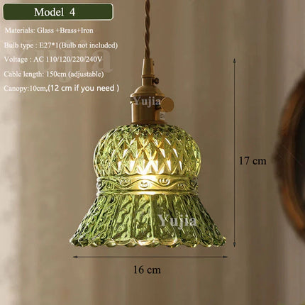 Suspension nordique en verre vert et laiton, éclairage chaleureux pour salle à manger et cuisine