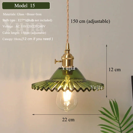 Suspension nordique en verre vert et laiton, éclairage chaleureux pour salle à manger et cuisine