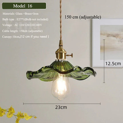 Suspension nordique en verre vert et laiton, éclairage chaleureux pour salle à manger et cuisine