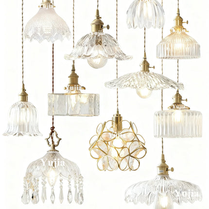 Suspension nordique en verre transparent et laiton, cordon réglable, lumière chaleureuse