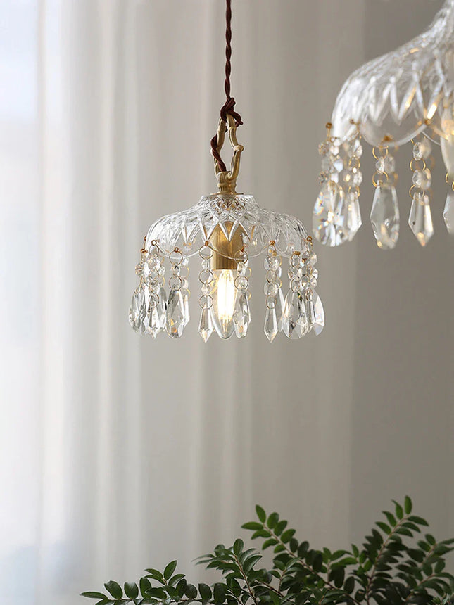 Suspension nordique en verre transparent et laiton, cordon réglable, lumière chaleureuse