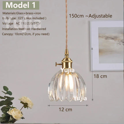 Suspension nordique en verre transparent et laiton, cordon réglable, lumière chaleureuse