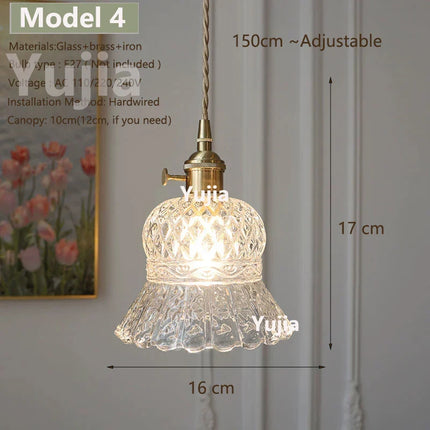 Suspension nordique en verre transparent et laiton, cordon réglable, lumière chaleureuse